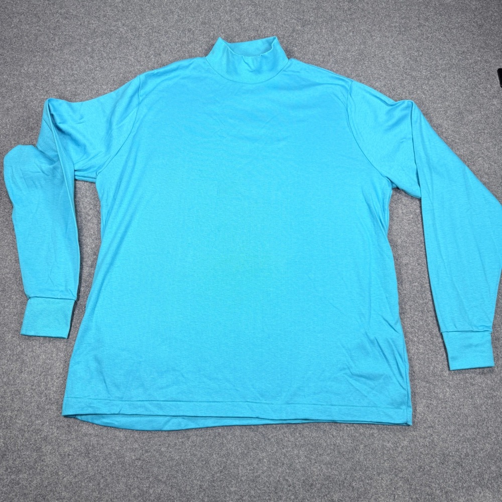 Vtg Medalist XL Turquoise Blue Mock Neck Turtleneck Long Sleeve Cotton USA Made